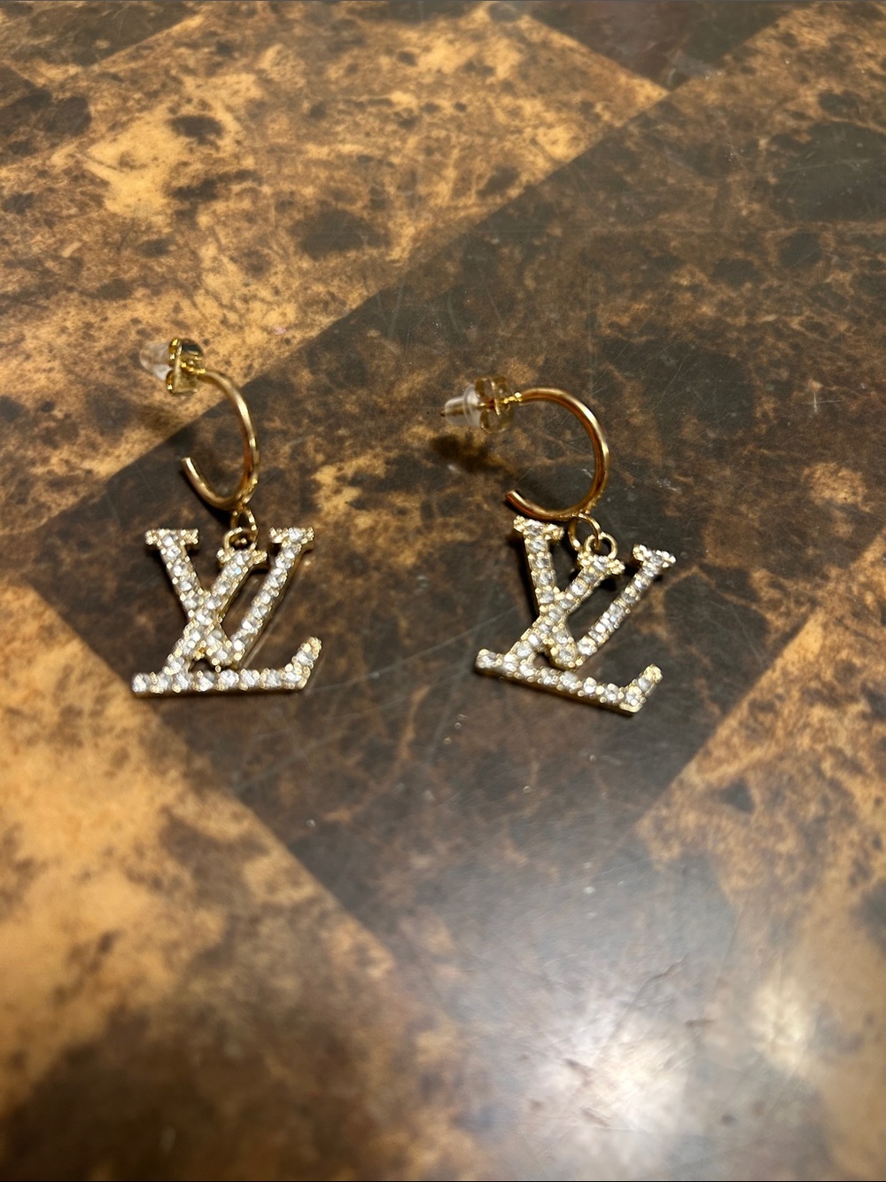 Gold Crystal Logo Hoop Earrings - -Inspired***